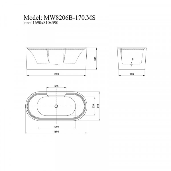 Bồn tắm đặt sàn massage 1.7m MOWOEN MW8306B-170.MS - 4