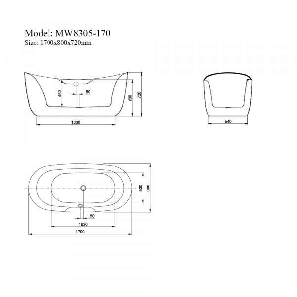 Bồn tắm đặt sàn massage 1.7m MOWOEN MW8305B-170.MS - 10