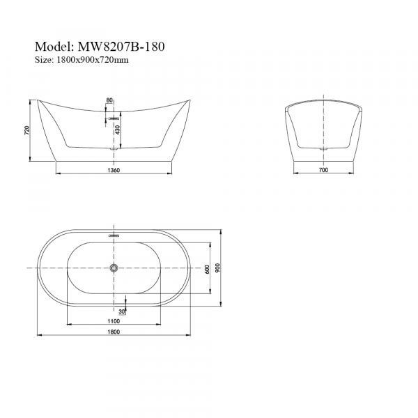 Bồn tắm đặt sàn 1.8m MOWOEN MW8207B-180 - 7