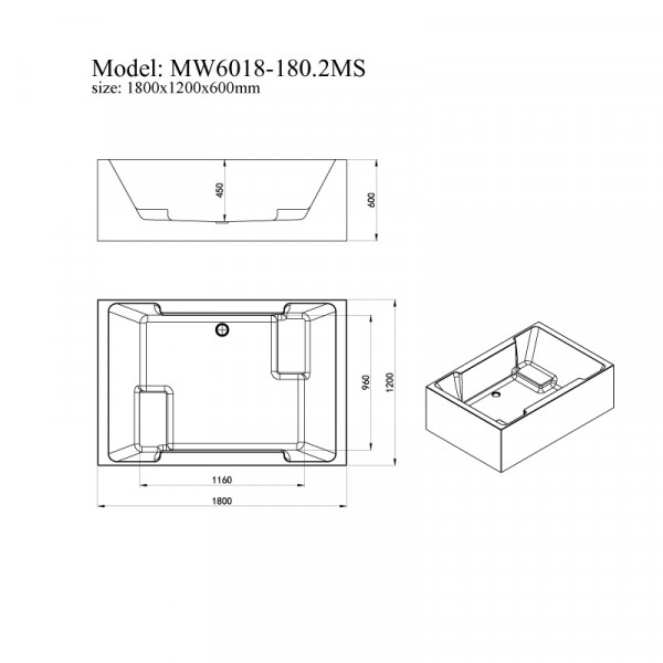 Bồn tắm đặt sàn massage 1.8m gồm vòi MOWOEN MW6018-180.2MS - 12