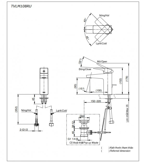 Vòi lavabo nóng lạnh RUFICE TOTO TVLM108RU - 5