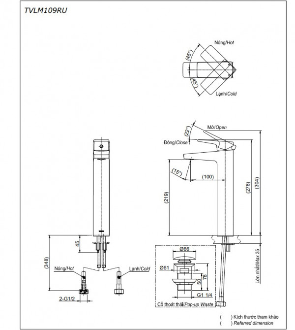 Vòi lavabo nóng lạnh RUFICE TOTO TVLM109RU - 5