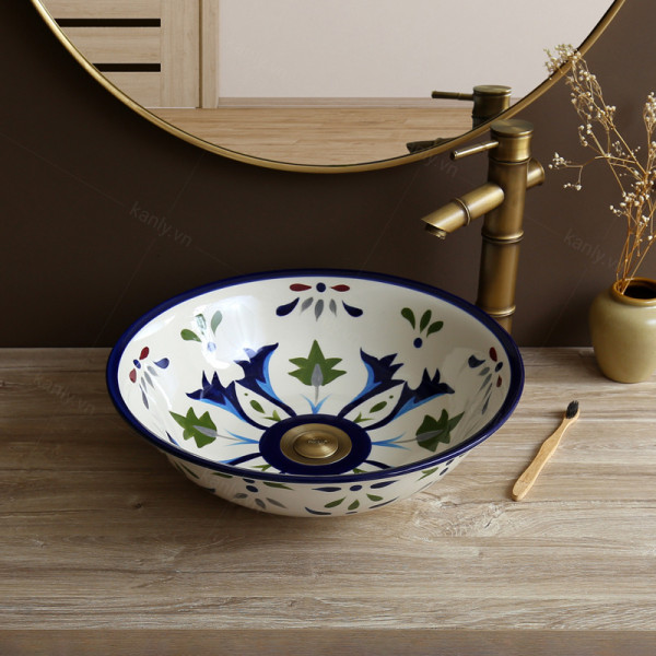 Chậu lavabo đặt bàn Kanly sứ hoa văn SU401 SU401 - 6