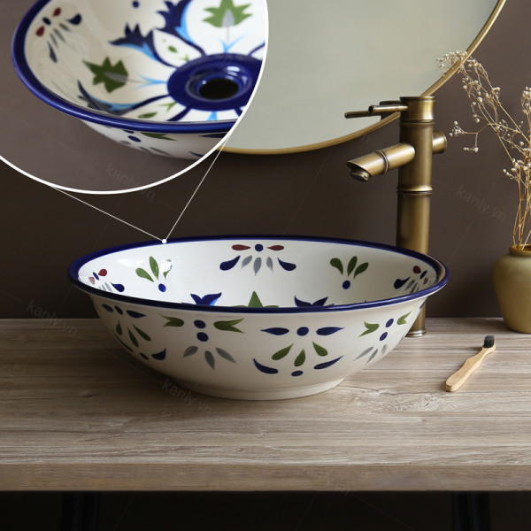 Chậu lavabo đặt bàn Kanly sứ hoa văn SU401 SU401 - 2