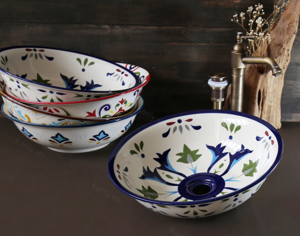 Chậu lavabo đặt bàn Kanly sứ hoa văn SU401 SU401 - 3