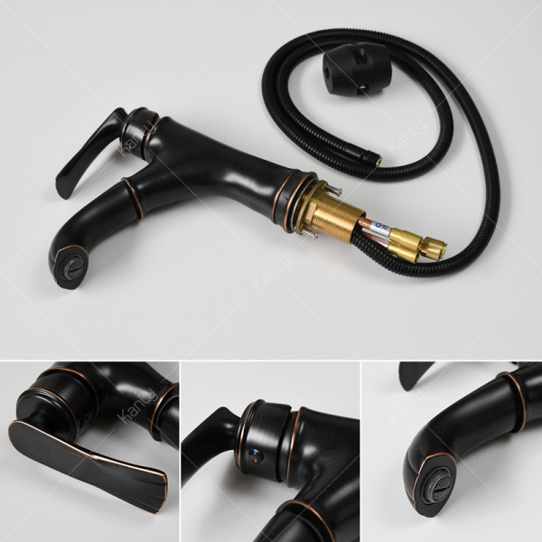 Vòi nước lavabo nóng lạnh có dây rút bằng đồng Kanly GCV42B GCV42B - 4