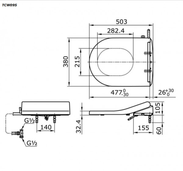 Nắp bồn cầu rửa cơ TOTO TCW09S (E5) 2 chế độ rửa trước & sau - 2