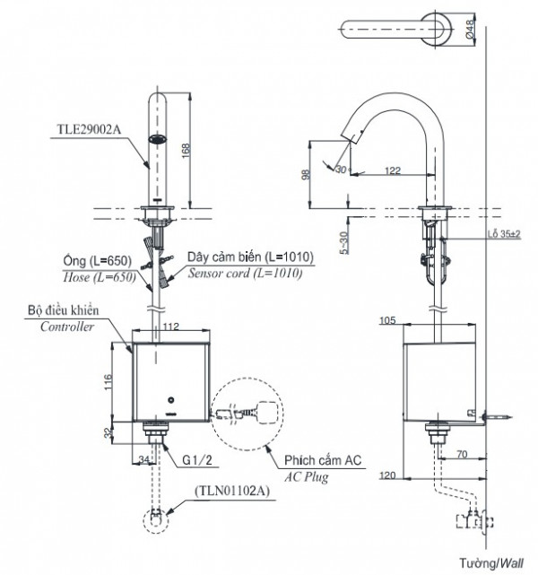 Vòi lavabo cảm ứng TOTO TLE29002A TLE01502A1 TLN01102A (nước lạnh - dùng điện) - 5