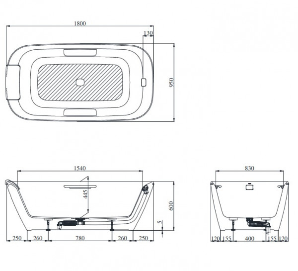 Bồn tắm đặt sàn TOTO PJY1886HPWMGE#GW GALALATO 1m8 tay vịn - 2
