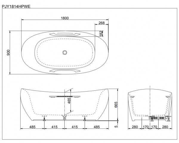 Bồn tắm đặt sàn TOTO PJY1814HPWE#MW GALALATO 1m8 tay vịn - 2