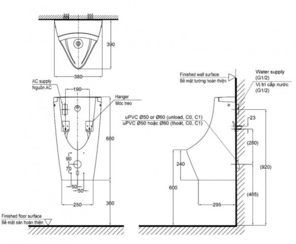 Bồn tiểu nam TOTO USWN902AEV treo tường USWN902AEV#XW - 2