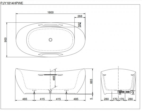 Bồn tắm đặt sàn TOTO PJY1814HPWE#GW GALALATO 1m8 tay vịn - 2