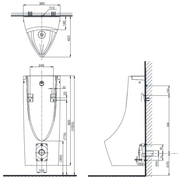 Bồn tiểu nam TOTO USWN900AS HHF90603 treo tường kèm van cảm ứng USWN900AS#XW/HHF90603 - 2