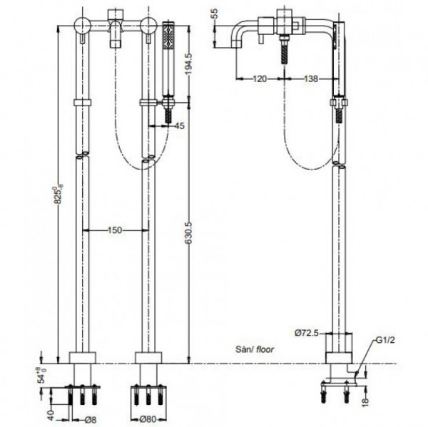Vòi xả bồn tắm TOTO TX445SESV3 đặt sàn nóng lạnh - 2