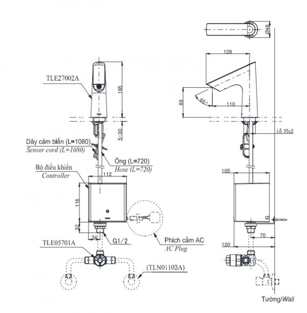 Vòi lavabo cảm ứng TOTO TLE27002A TLE01502A1 TLN01103A TLE05701A (nhiệt độ - dùng điện) - 6
