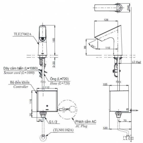 Vòi lavabo cảm ứng TOTO TLE27002A TLE01502A1 TLN01102A (nước lạnh - dùng điện) - 5