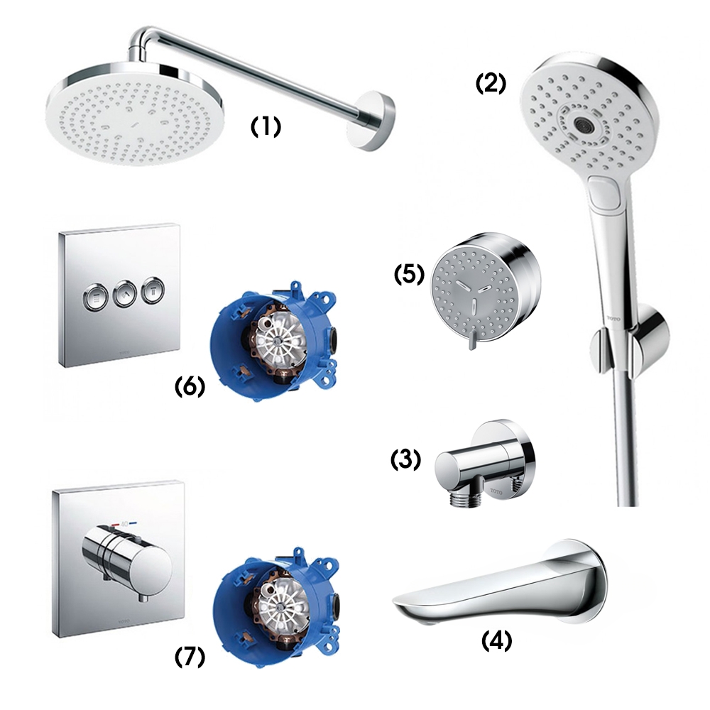 Set sen tắm âm tường 3 đường nước nhiệt độ TOTO TBW01003A TBW07017A TBW01003A/TBW01010A/TBW01014B/TBG01001B/TBW07017A(x4)/TBV02105B/TBN01001B/TBV02402B/TBN01001B