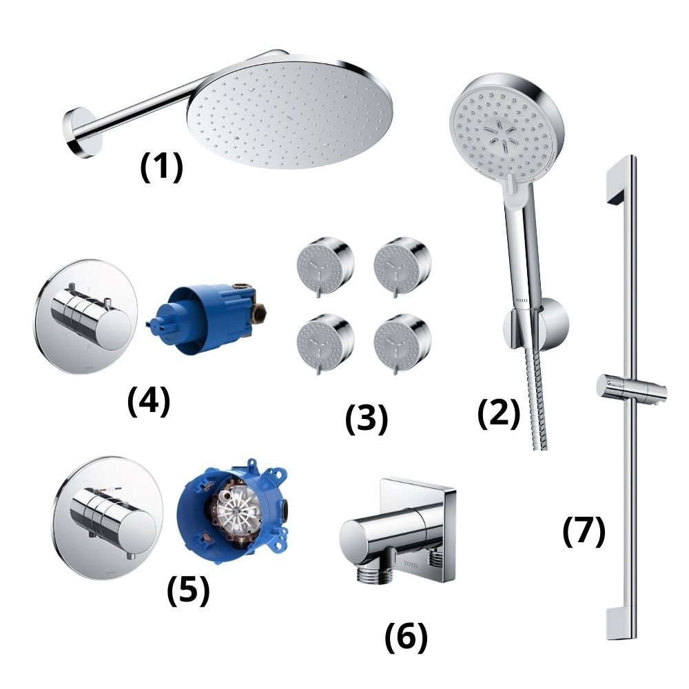 Set sen tắm âm tường 3 đường nước nhiệt độ TOTO TBW07003A TBW07003A/TBW07009A/TBW07017A(x4)/TBV01102B/TBN01101B/TBV01406B/TBN01001B/TBW02013B/TBW07019A