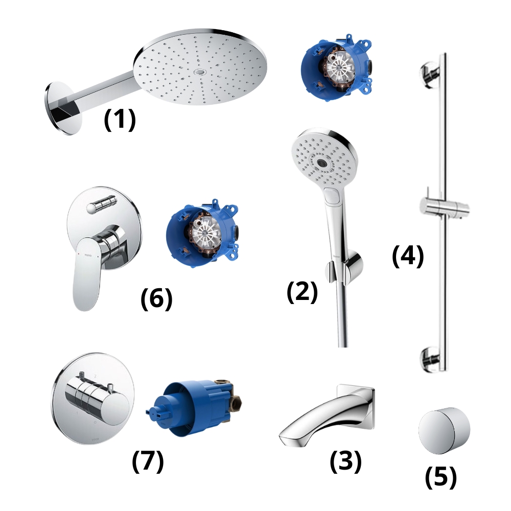 Set sen tắm âm tường 3 đường nước nóng lạnh TOTO TBW07004A TBW07004A/TBN01002B/TBW01010A/TBG09001B/TBW01016B/TBW07020A/TBG01304BA/TBN01001B/TBV01102B/TBN01101B