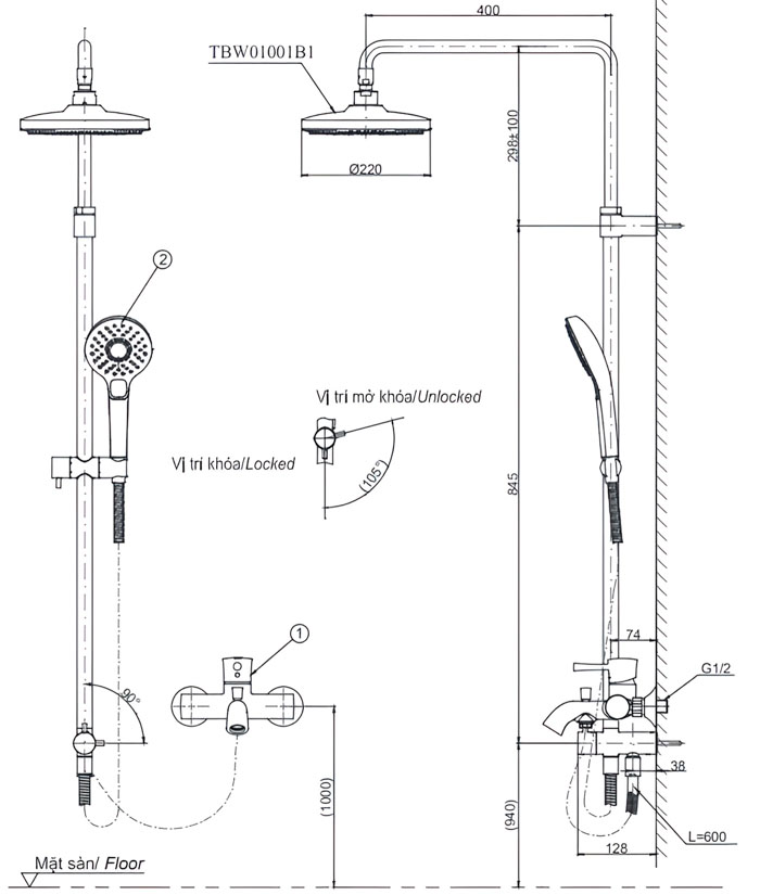 Thân sen cây TOTO TBW01001BA (mã cũ TBW01001B1) TBW01001BA - 2