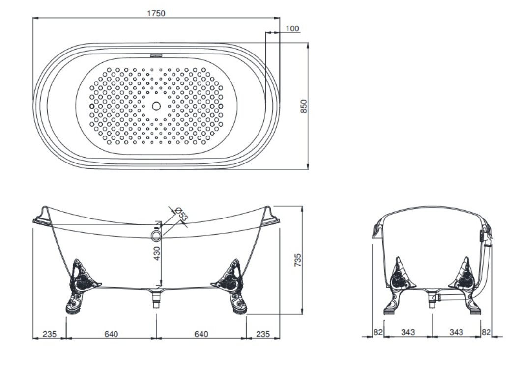 Bồn tắm đặt sàn TOTO FBY1756PTNE#W gang tráng men 1m7 - 2