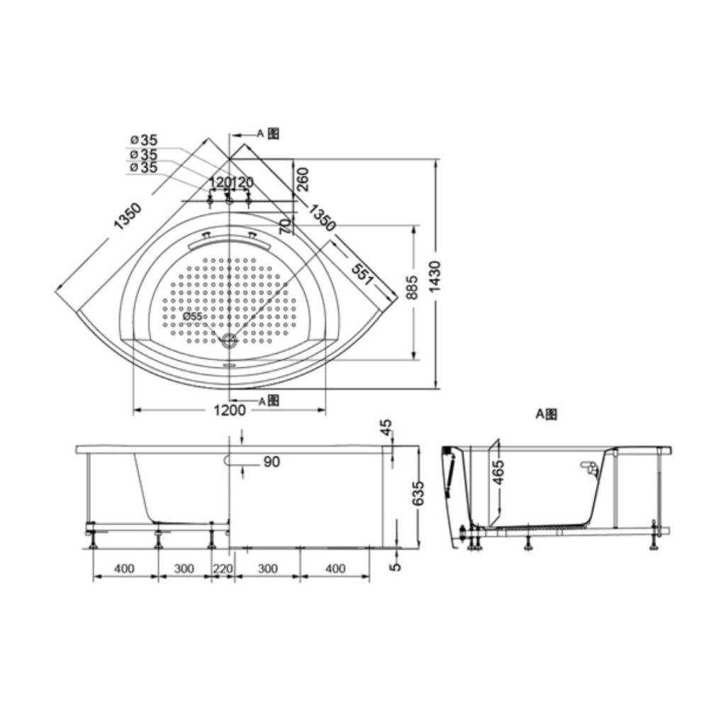 Bồn tắm yếm TOTO PPY1353-3HPE#P ngọc trai 1m3 tay vịn đặt góc - 2