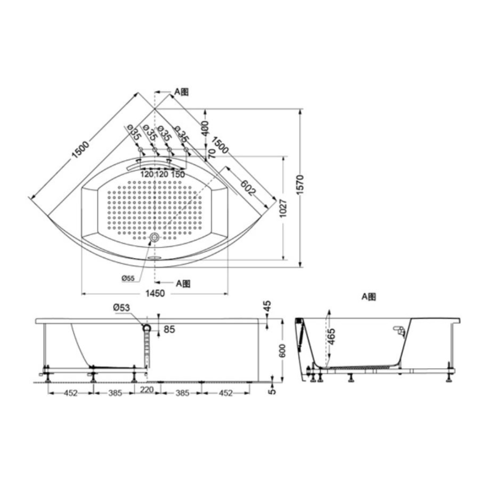 Bồn tắm yếm TOTO PPY1543-4HPE#P ngọc trai 1m5 tay vịn đặt góc - 2