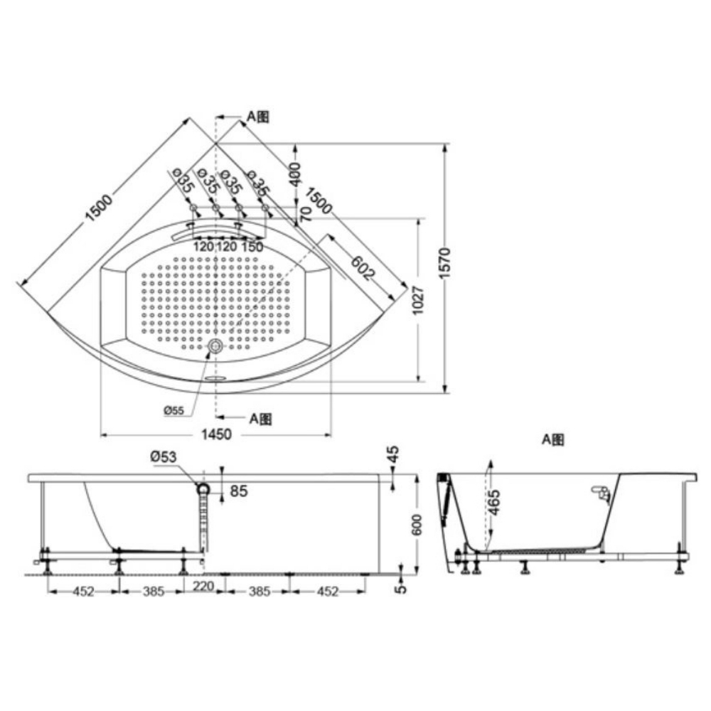 Bồn tắm yếm TOTO PPY1543-4HPE-P kèm bộ xả TVBF412, tay vịn DB505R-2B - 5