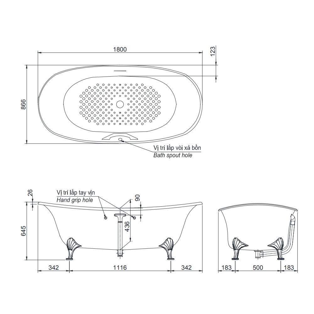 Bồn tắm đặt sàn TOTO PPY1806PWNE#S ngọc trai 1m8 - 2