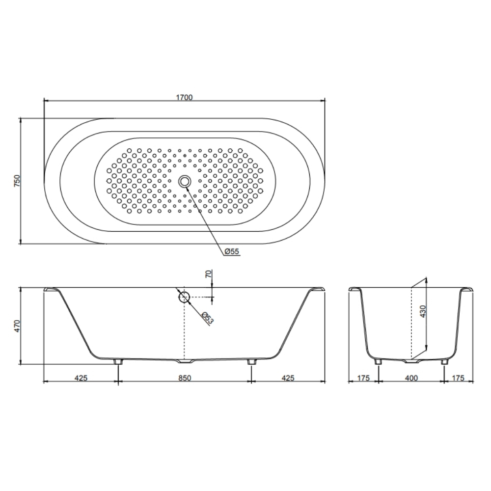 Bồn tắm TOTO FBYN1710CPE kèm bộ xả TVBF412, tay vịn DB505R-3B - 5