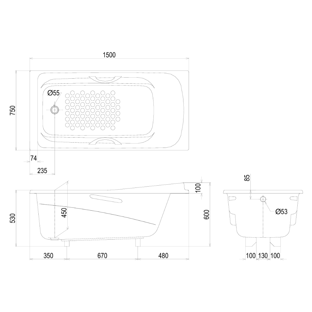 Bồn tắm TOTO PPY1560HPE-P kèm bộ xả TVBF412, tay vịn DB505R-2B - 5