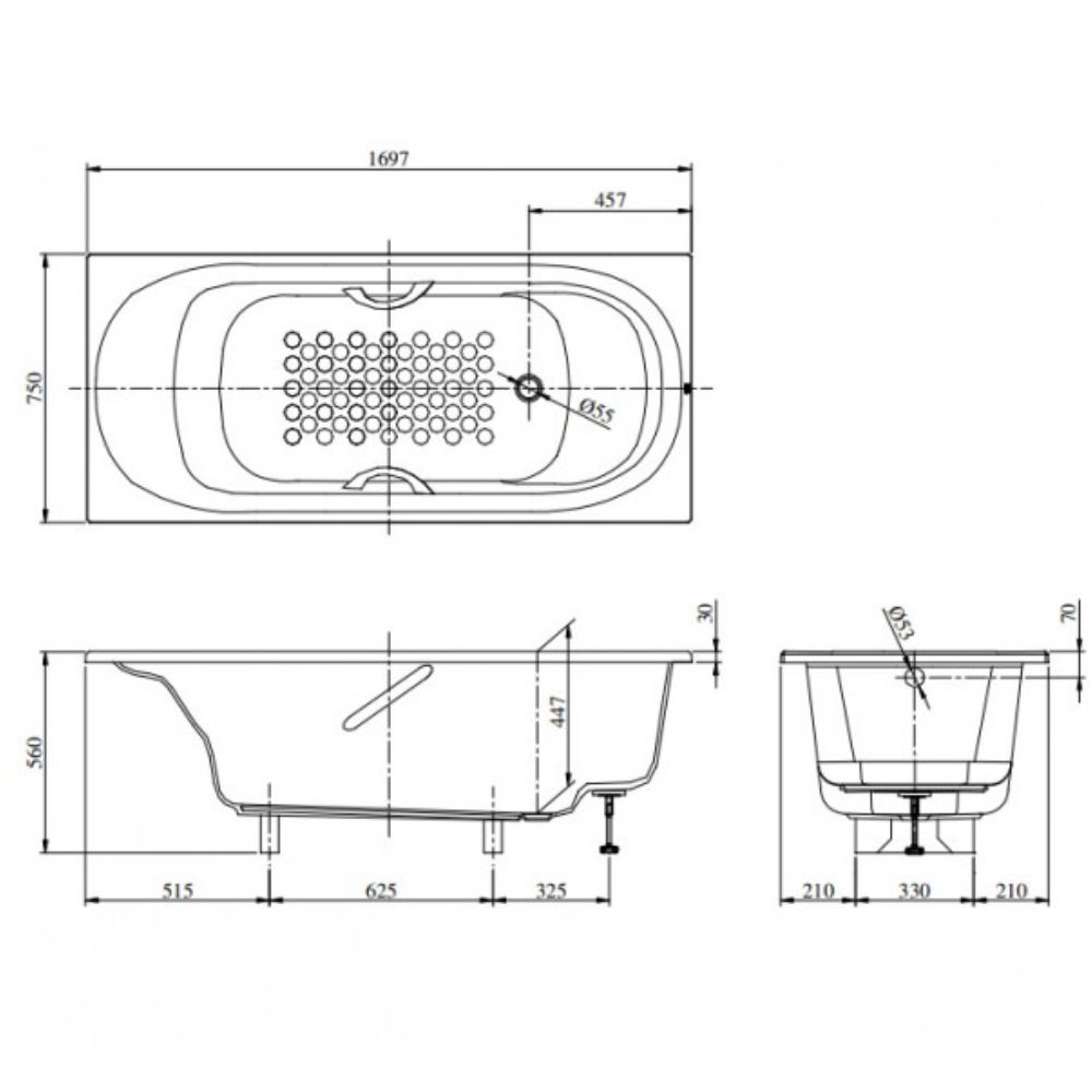 Bồn tắm TOTO PPY1750HPE-P kèm tay vịn DB505R-3B, bộ xả TVBF412 - 5