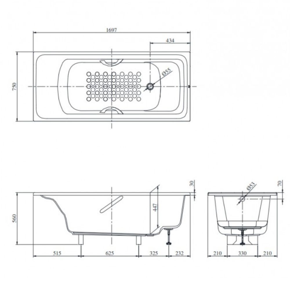 Bồn tắm TOTO PPY1780PE-P kèm tay vịn DB505R-3B, bộ xả TVBF412 - 5