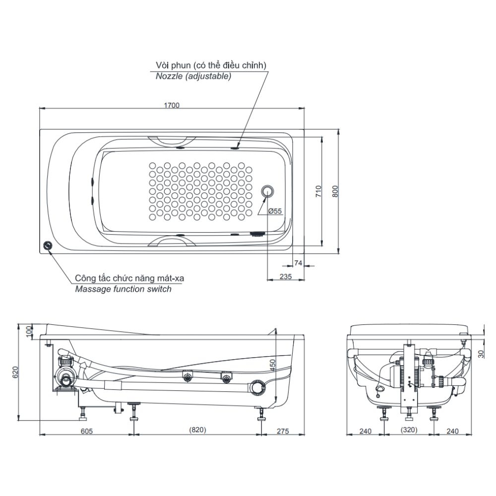 Bồn tắm TOTO PPYK1760ZLPNE#P ngọc trai 1m7 - 2