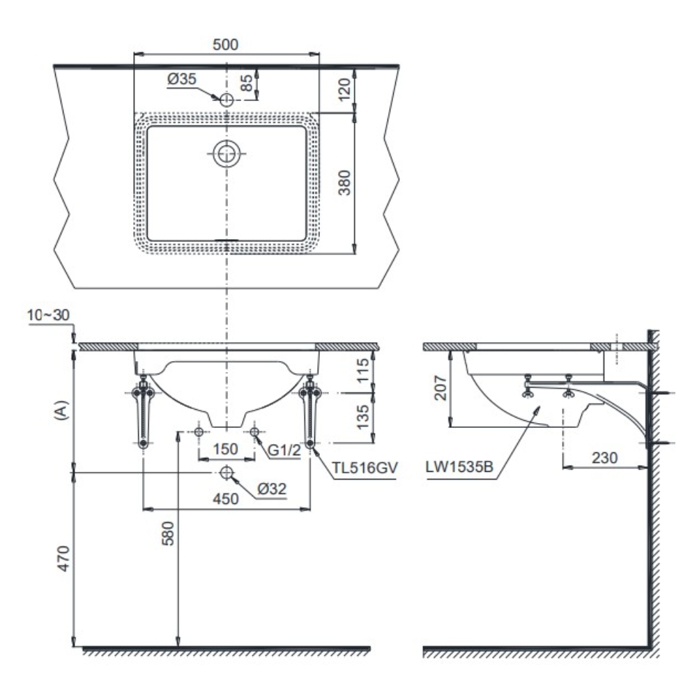 Chậu rửa mặt lavabo âm bàn TOTO LW1535V#XW TL516GV kèm giá đỡ LW1535V#XW/TL516GV - 4