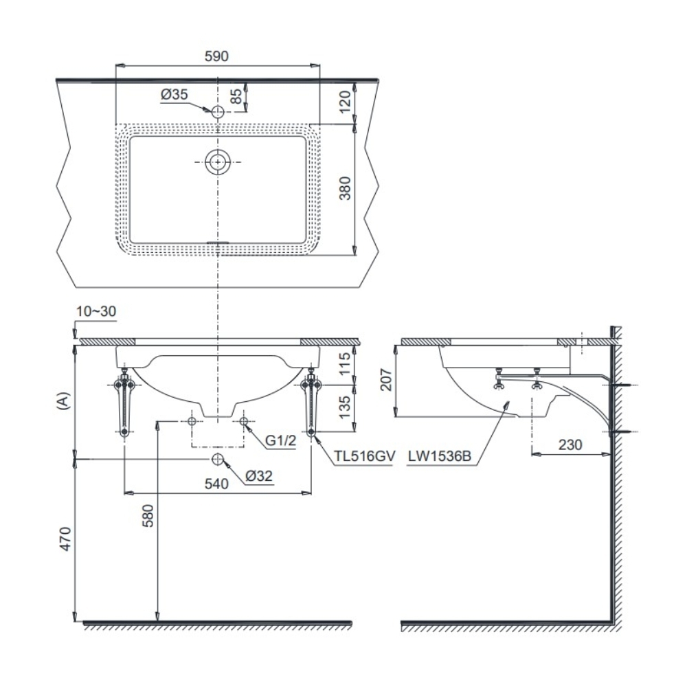 Chậu rửa mặt lavabo âm bàn TOTO LW1536V#XW LW1536V#XW - 2