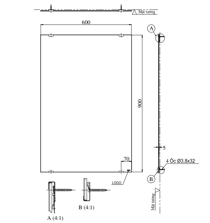Gương phòng tắm TOTO YM6090A chữ nhật đứng 60x90cm YM6090A - 2
