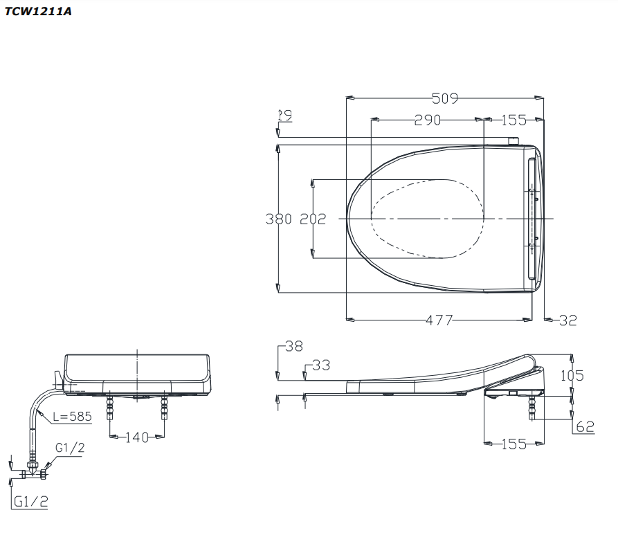 Nắp rửa cơ Eco washer TOTO TCW1211A (E4) 2 chế độ rửa trước & sau - 6