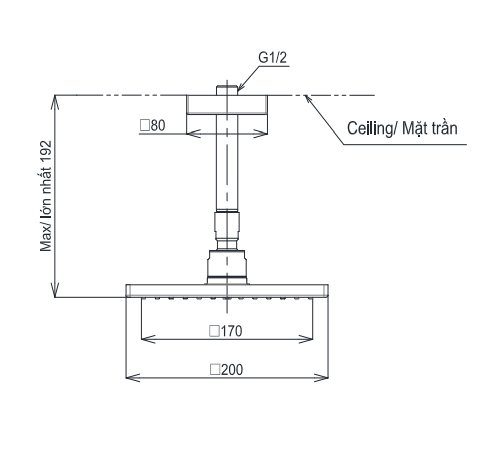 Bát sen tắm gắn trần TOTO TBW08001A1 (vuông, 200 mm) TBW08001A1 - 4