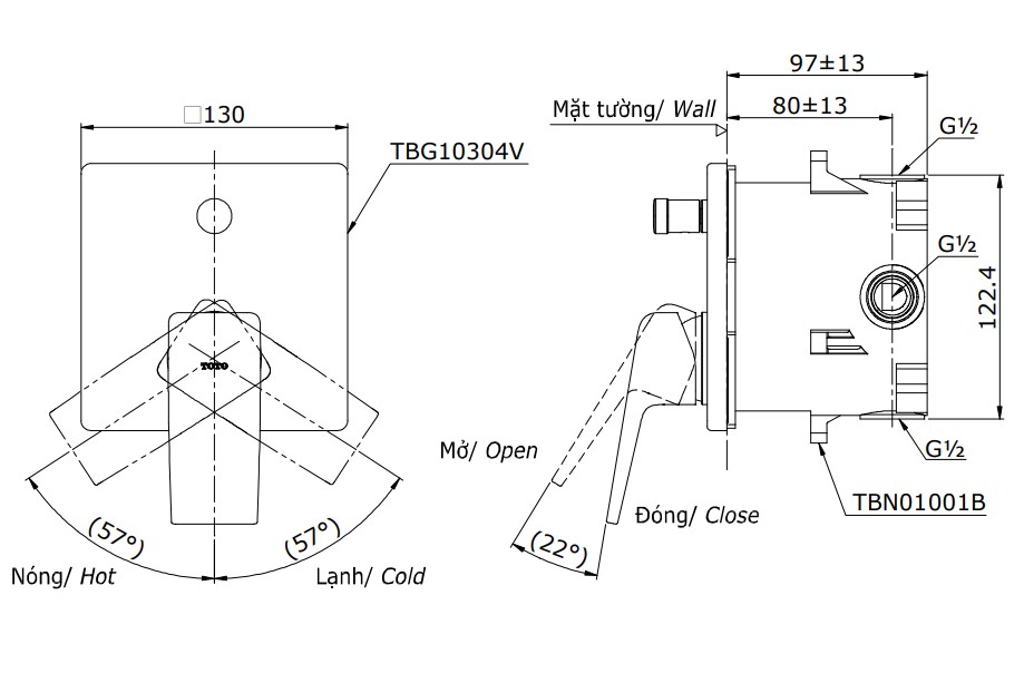 Van gật gù điều chỉnh nóng lạnh kèm nút chuyển hướng TOTO TBG10304VA TBG10304VA - 2