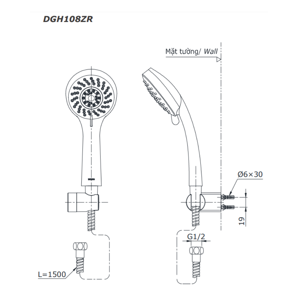 Bộ sen tắm nóng lạnh TOTO TBS04302V DGH108ZR (5 chế độ) TBS04302V/DGH108ZR - 5