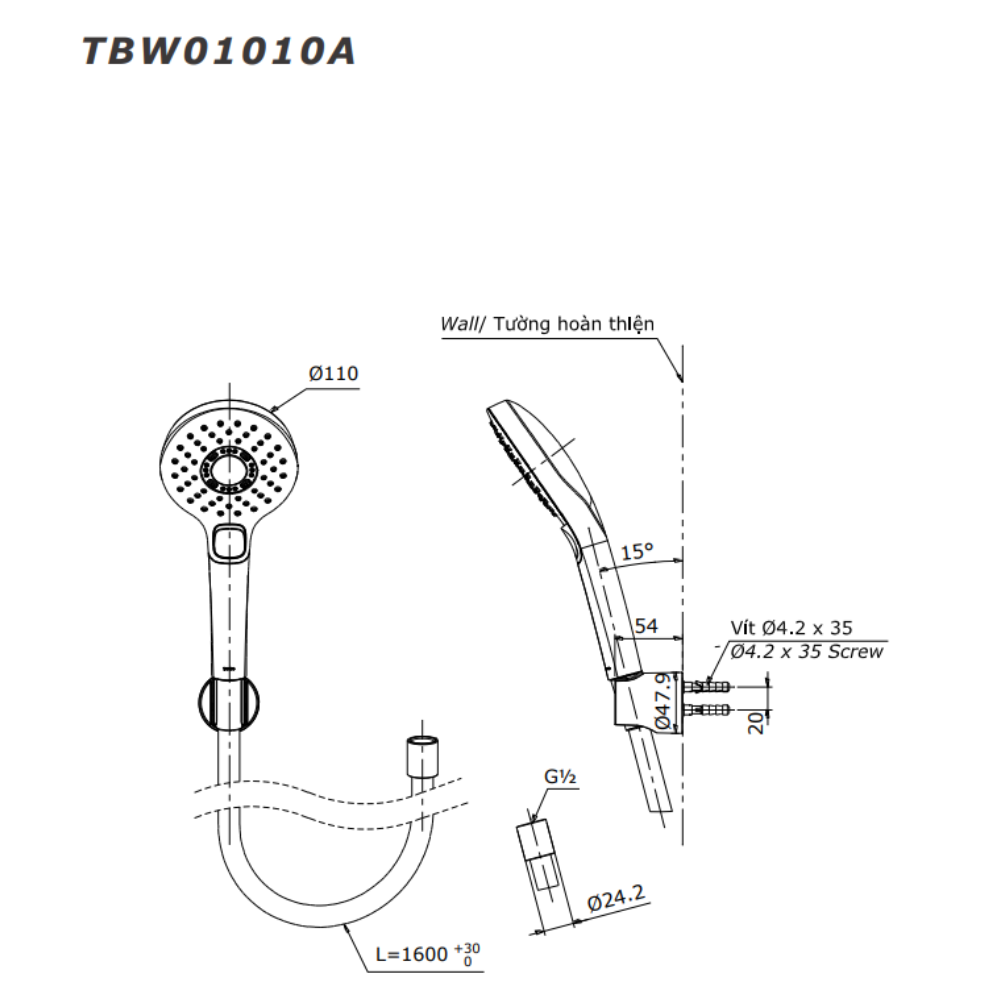 Bộ sen tắm nóng lạnh TOTO TBS02302V TBW01010A (3 chế độ) TBS02302V/TBW01010A - 5