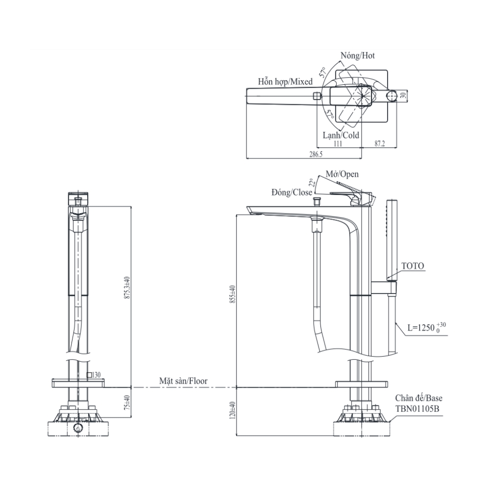Vòi xả bồn tắm TOTO TBG07306AA kèm đế vòi TBN01105B - 4