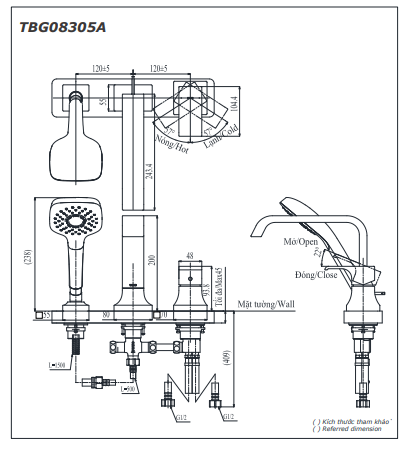 Vòi xả bồn tắm TOTO TBG08305AA nóng lạnh kèm tay sen - 2