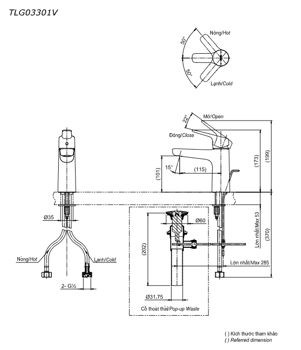 Vòi lavabo nóng lạnh GS TOTO TLG03301V - 6