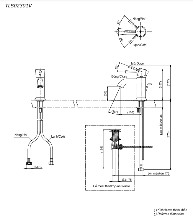 Vòi lavabo nóng lạnh LN TOTO TLS02301V - 6