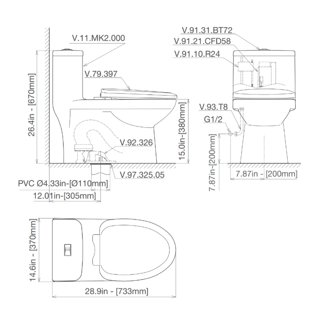 Bồn cầu 1 khối Viglacera Mekong (MK2) nắp êm (+ vòi xịt VG826) Mekong (MK2) - 2