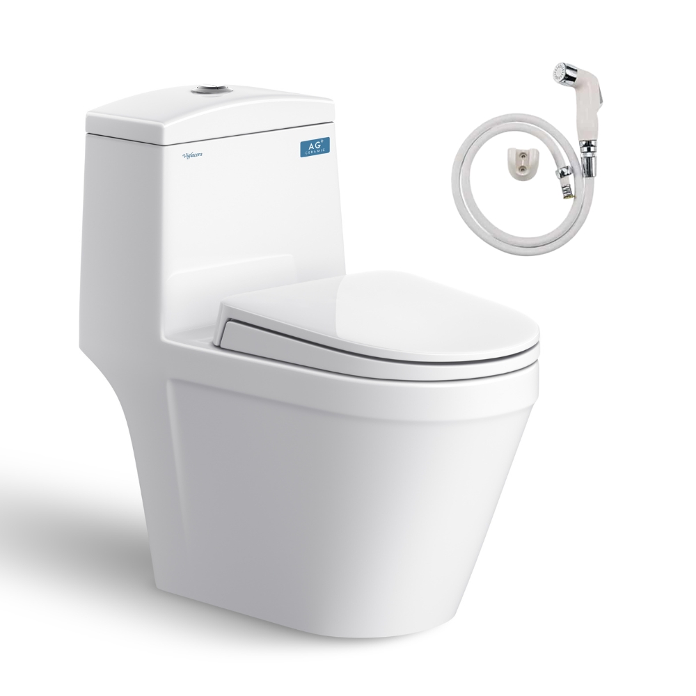 Bồn cầu 1 khối Viglacera V35M nắp êm xả xoáy (+ vòi xịt VG826) V35M