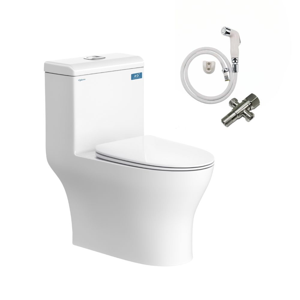 Bồn cầu 1 khối Viglacera V45M nắp êm xả xoáy (+ vòi xịt VG826 & van VG853) V45M