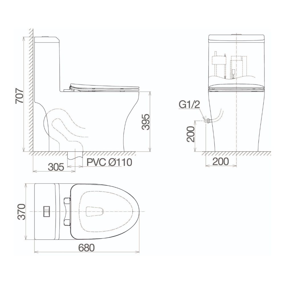 Bồn cầu 1 khối Viglacera V45M nắp êm xả xoáy (+ vòi xịt VG826 & van VG853) V45M - 2